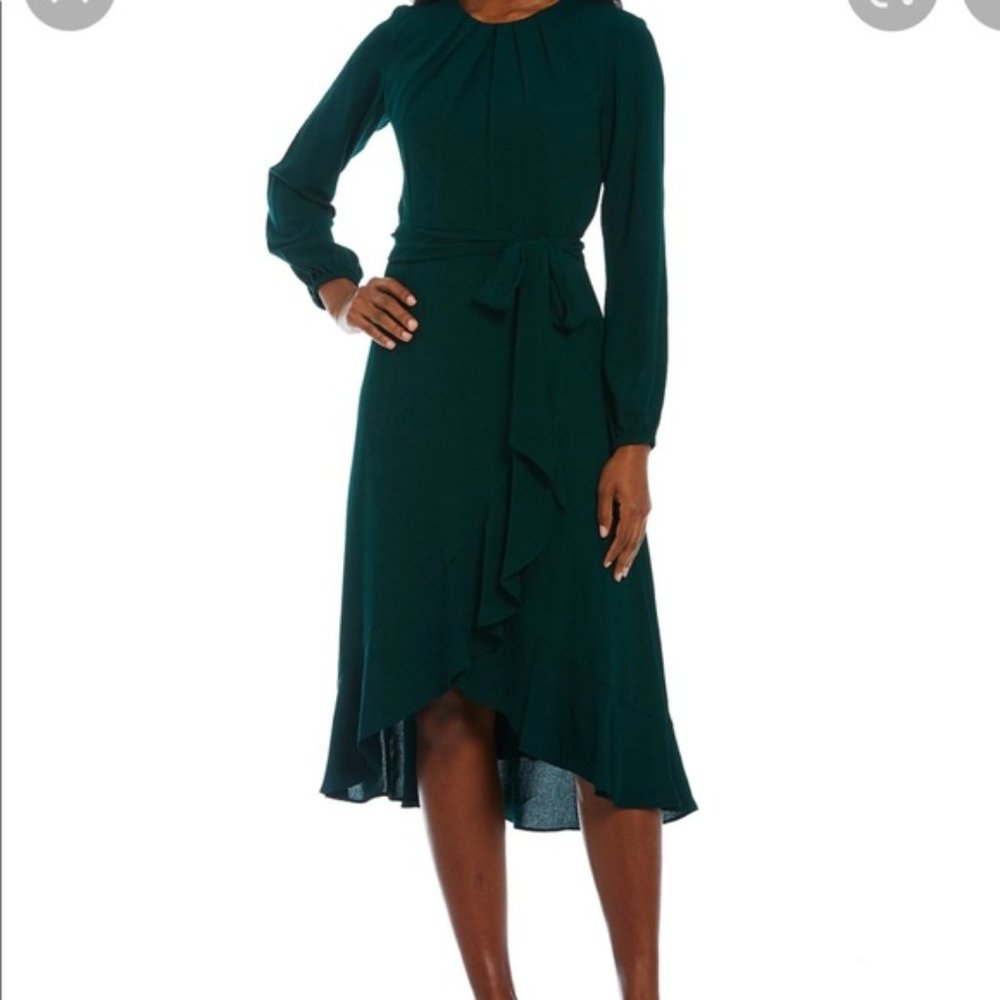 Jessica Howard Crepe Jewel Neck Tulip Ruffle Hem Dress Sz 10